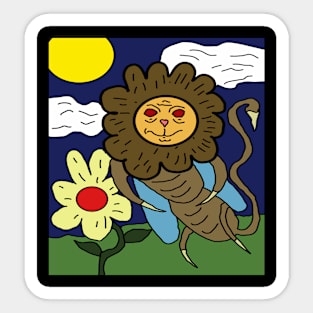 locust with lions head with daisy Sticker